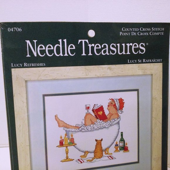 Needle Treasures Cross Stitch Kit 04706 'Lucy Refreshes' Comic Bathtub NIP NOS - Picture 3 of 6